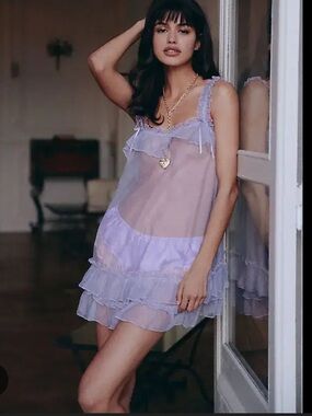 Sheer Ruffle Slip Chemise in Lavender